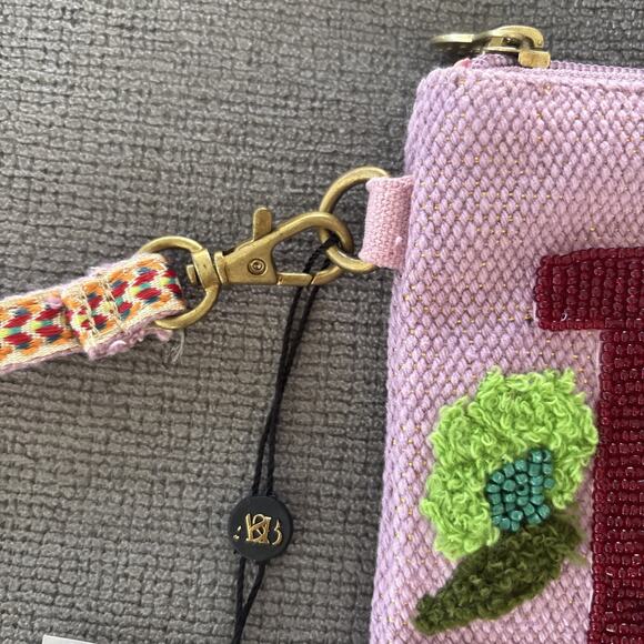 America and Beyond Clutch Embellished Zip Bag Beaded "D” Initial New Purple Gold - Picture 5 of 8